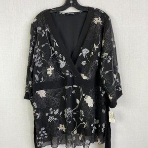 PENNINGTONS Black Floral Print Top NWT